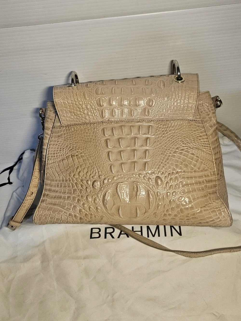 Brahmin Brinley Silk Croc Embossed Leather Satchel Top Handle Crossbody Purse